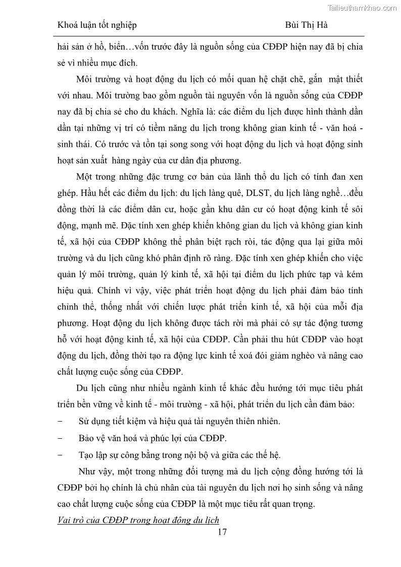 Khóa luận tốt nghiệp Văn hóa du lịch Phát triển du lịch sinh thái dựa vào cộng đồng tại Vân Đồn, Quảng Ninh - 3 Trang 17
