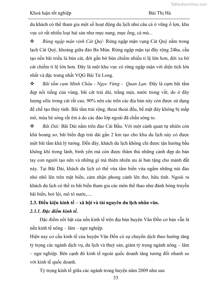 Khóa luận tốt nghiệp Văn hóa du lịch Phát triển du lịch sinh thái dựa vào cộng đồng tại Vân Đồn, Quảng Ninh - 5 Trang 33