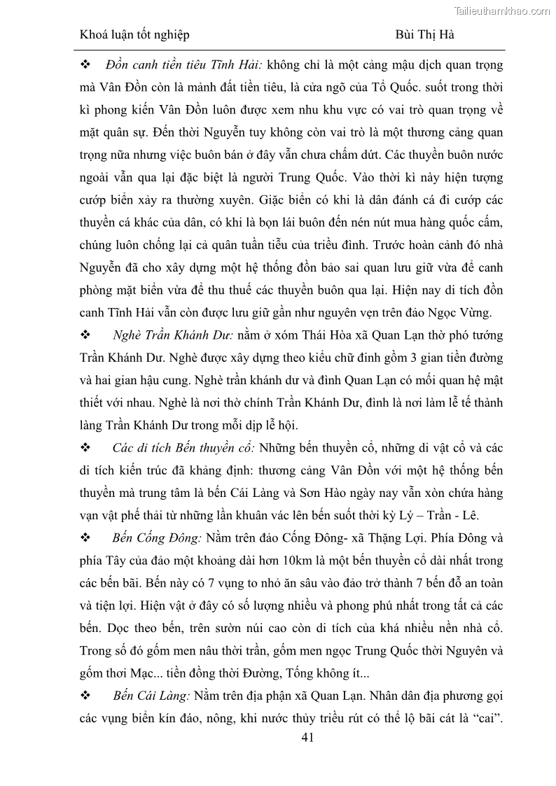 Khóa luận tốt nghiệp Văn hóa du lịch Phát triển du lịch sinh thái dựa vào cộng đồng tại Vân Đồn, Quảng Ninh - 6 Trang 41