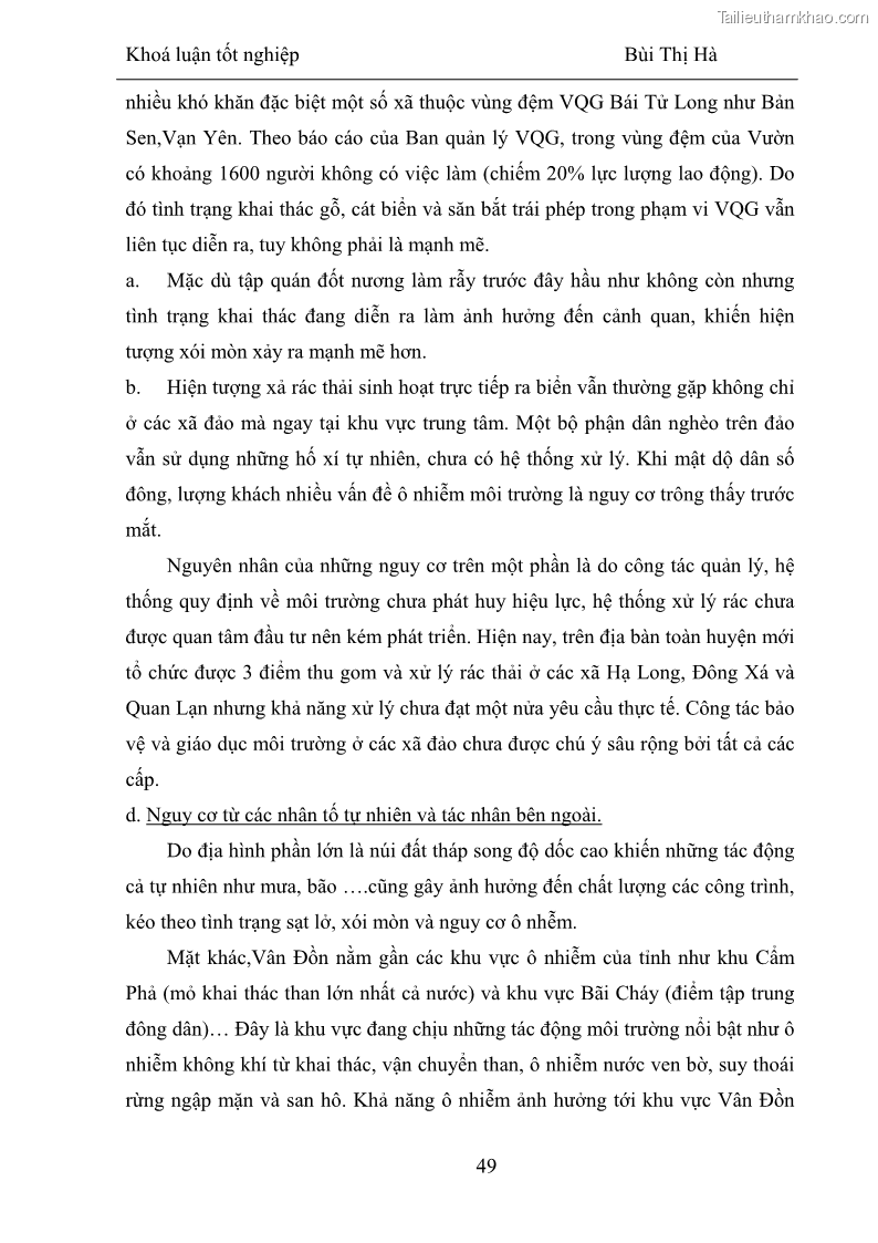 Khóa luận tốt nghiệp Văn hóa du lịch Phát triển du lịch sinh thái dựa vào cộng đồng tại Vân Đồn, Quảng Ninh - 7 Trang 49