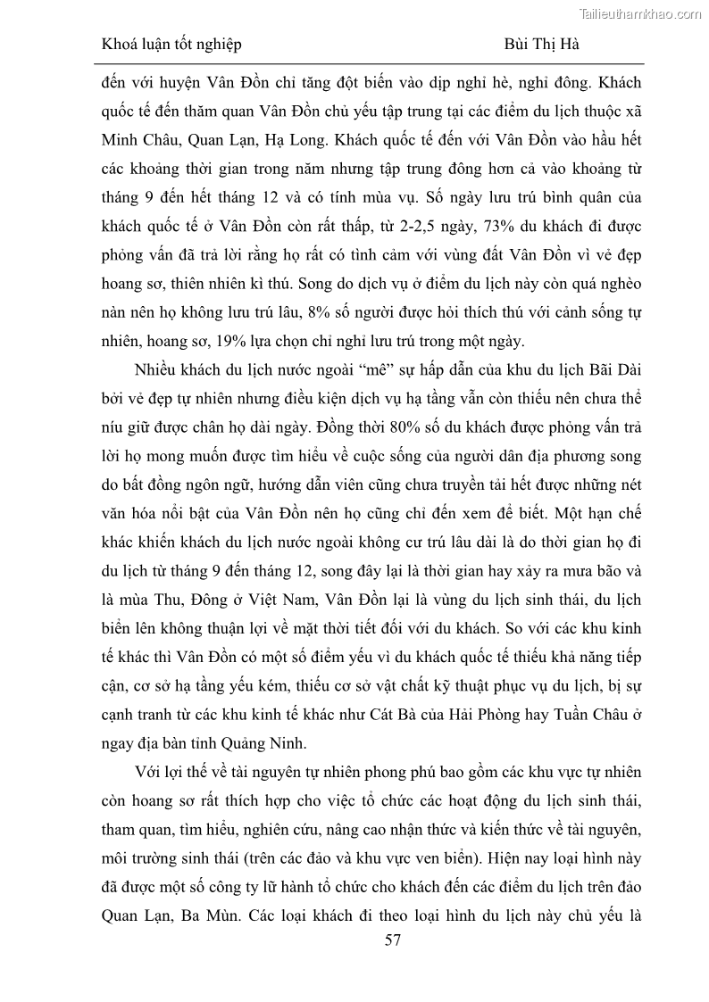 Khóa luận tốt nghiệp Văn hóa du lịch Phát triển du lịch sinh thái dựa vào cộng đồng tại Vân Đồn, Quảng Ninh - 8 Trang 57