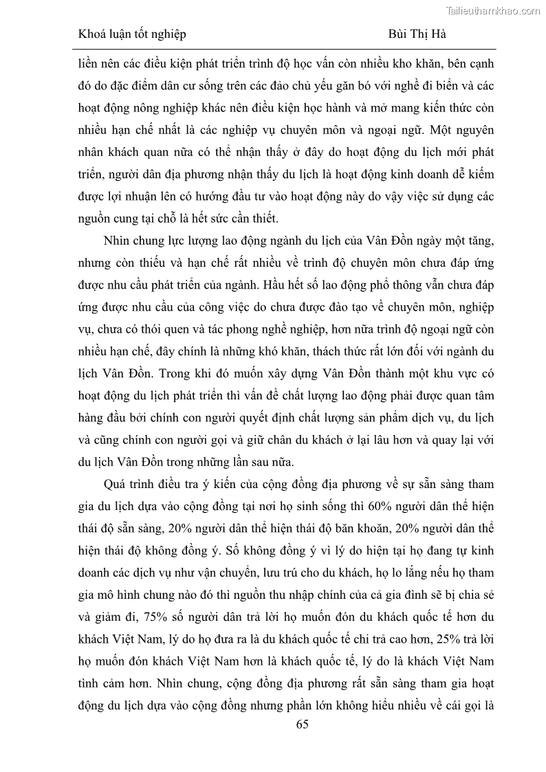 Khóa luận tốt nghiệp Văn hóa du lịch Phát triển du lịch sinh thái dựa vào cộng đồng tại Vân Đồn, Quảng Ninh - 9 Trang 65