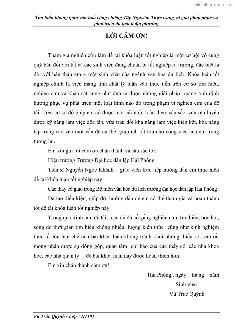 Khóa luận tốt nghiệp Văn hóa du lịch Tìm hiểu không gian văn hoá cồng chiêng Tây Nguyên. Thực trạng và giải pháp phục vụ phát triển du lịch ở địa phương - 1 Trang 1
