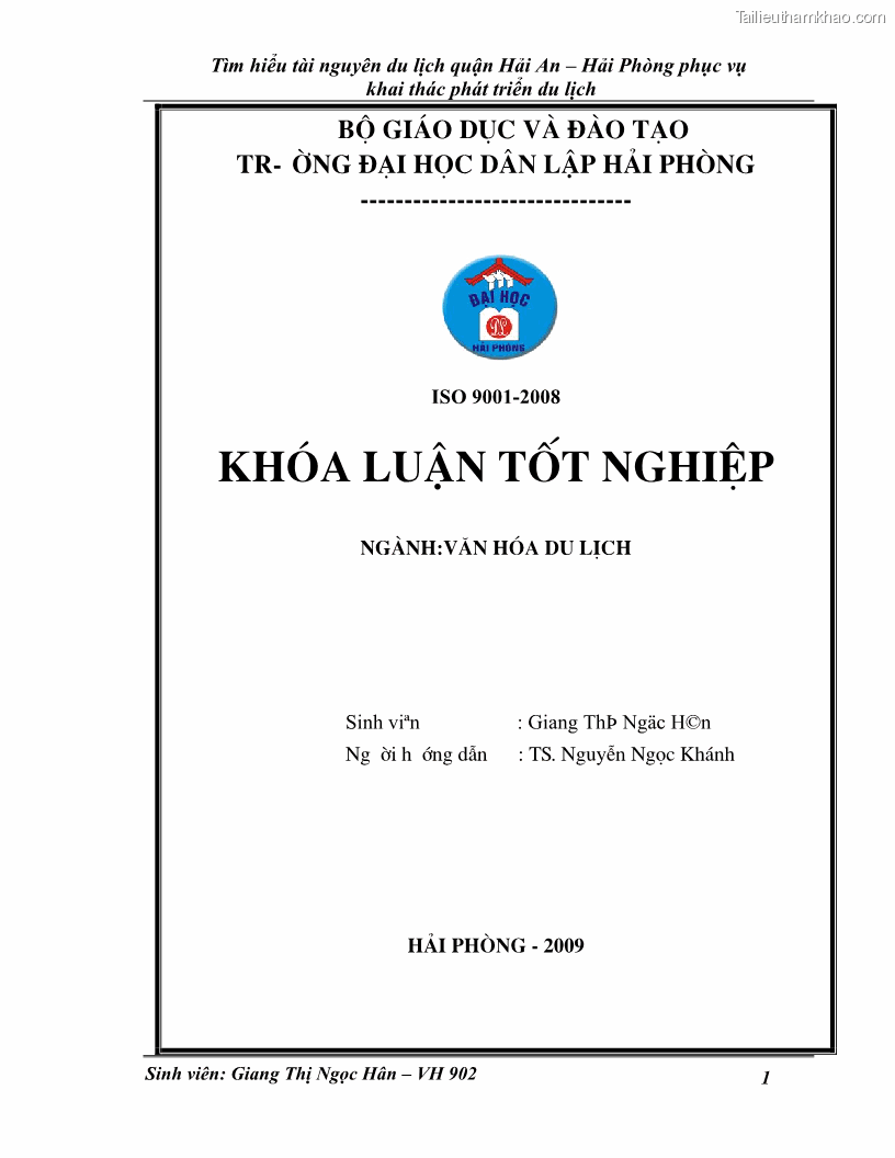 Khóa luận tốt nghiệp Văn hóa du lịch Tìm hiểu tài nguyên du lịch quận Hải An – Hải Phòng phục vụ khai thác phát triển du lịch - 1 Trang 1