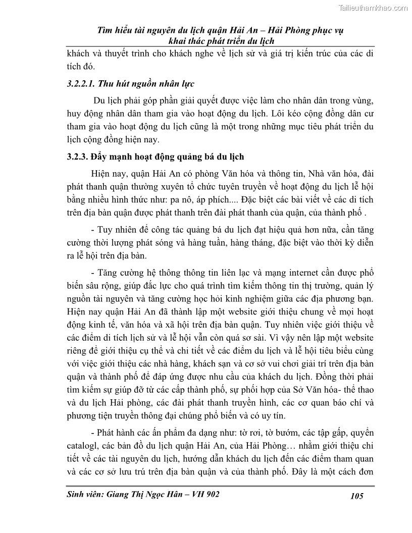 Khóa luận tốt nghiệp Văn hóa du lịch Tìm hiểu tài nguyên du lịch quận Hải An – Hải Phòng phục vụ khai thác phát triển du lịch - 14 Trang 105
