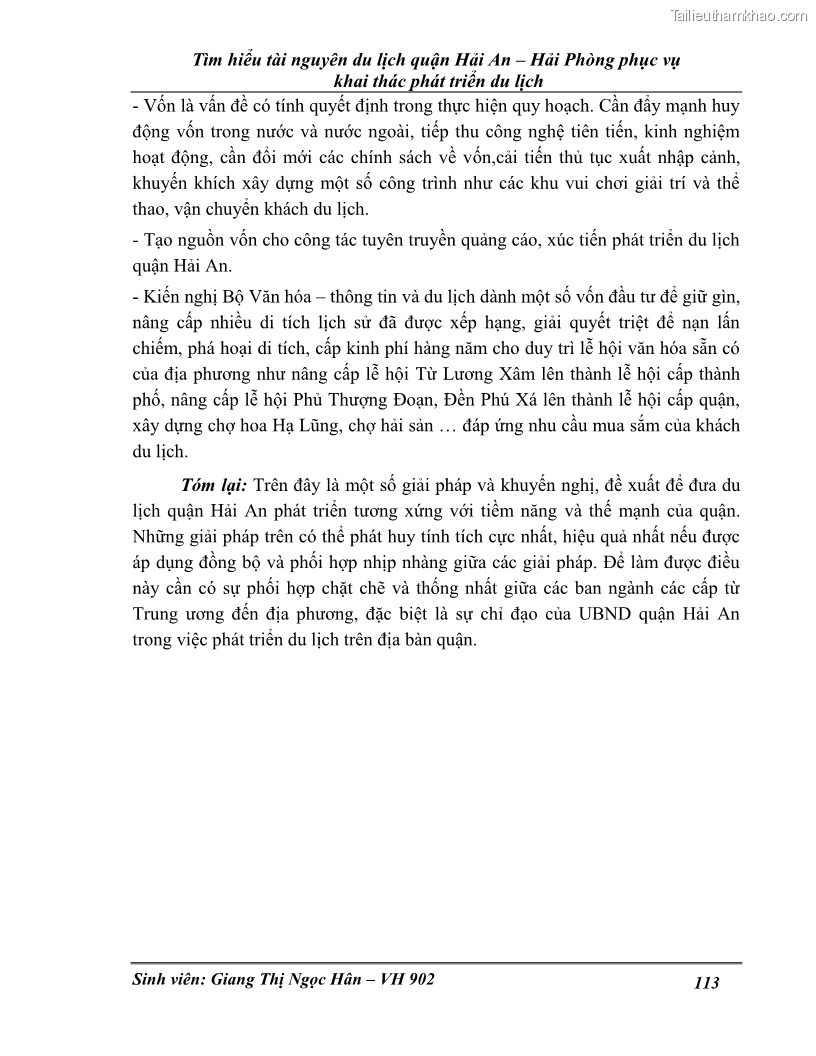 Khóa luận tốt nghiệp Văn hóa du lịch Tìm hiểu tài nguyên du lịch quận Hải An – Hải Phòng phục vụ khai thác phát triển du lịch - 15 Trang 113