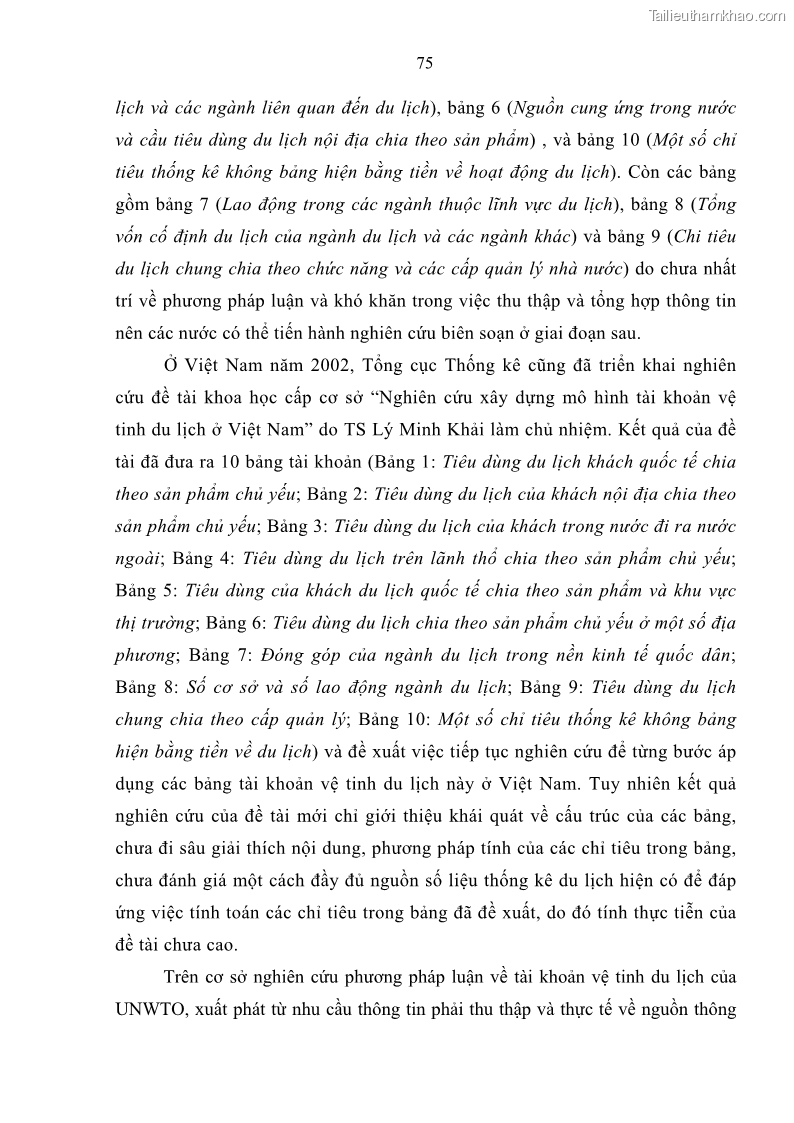 Luận án tiến sĩ kinh tế Nghiên cứu thống kê tài khoản vệ tinh du lịch ở Việt Nam - 11 Trang 81