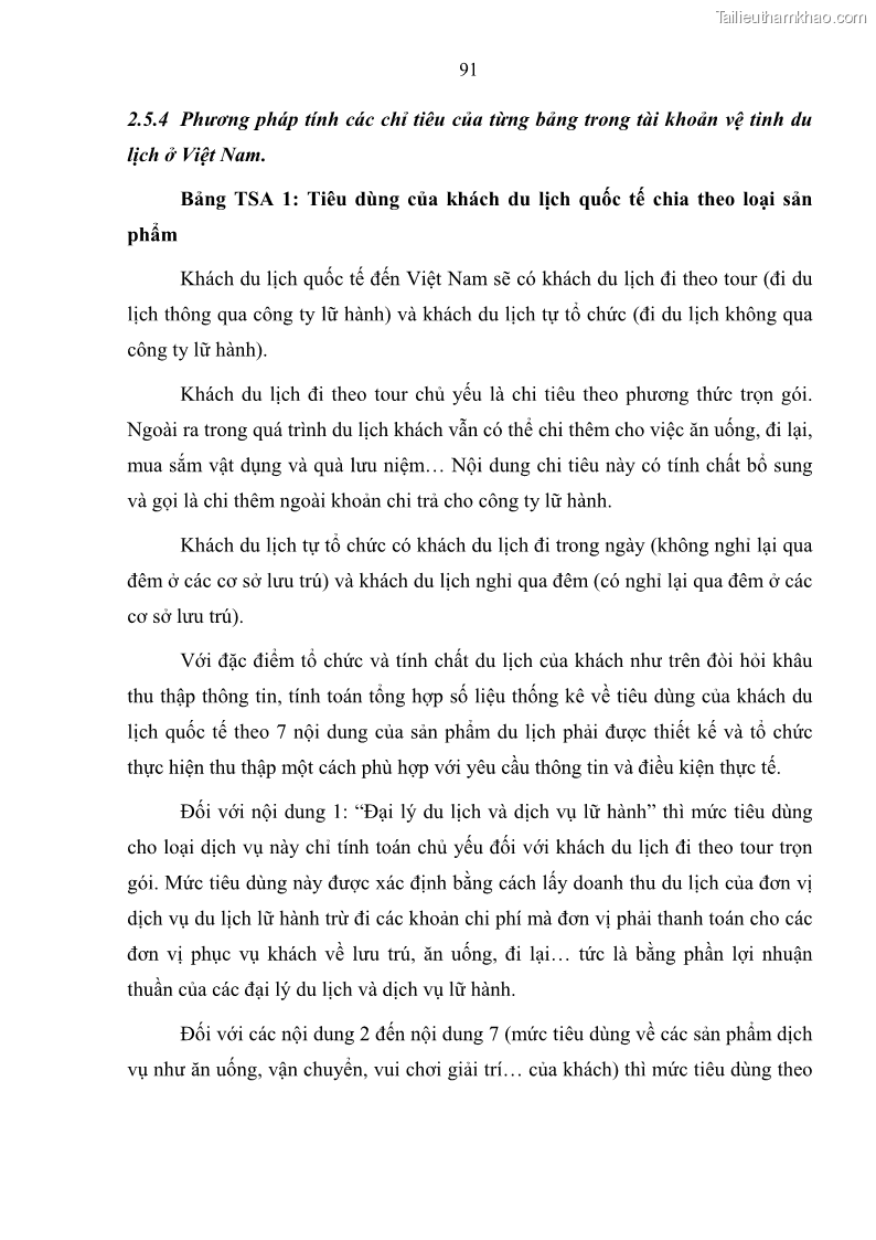 Luận án tiến sĩ kinh tế Nghiên cứu thống kê tài khoản vệ tinh du lịch ở Việt Nam - 13 Trang 97