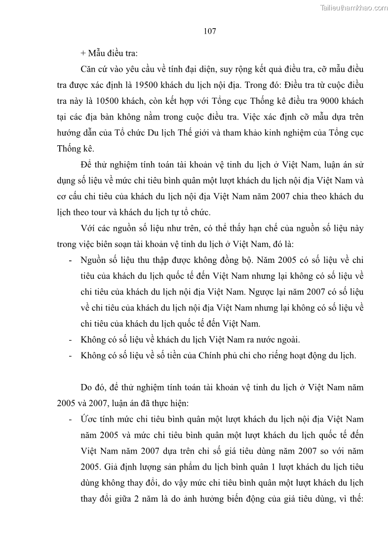 Luận án tiến sĩ kinh tế Nghiên cứu thống kê tài khoản vệ tinh du lịch ở Việt Nam - 15 Trang 113