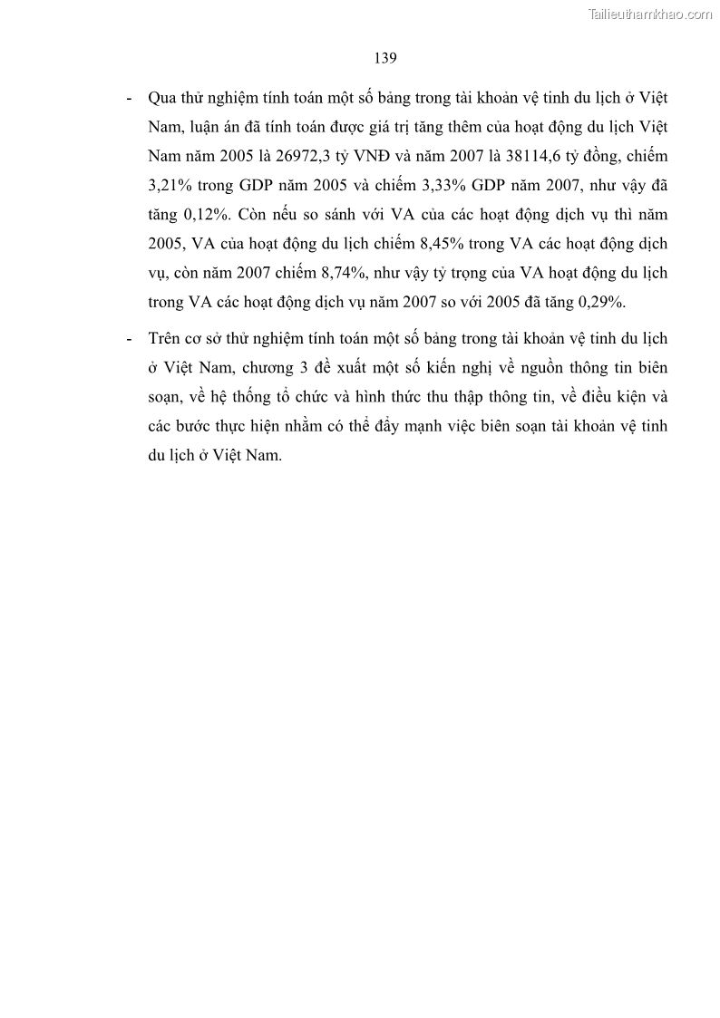 Luận án tiến sĩ kinh tế Nghiên cứu thống kê tài khoản vệ tinh du lịch ở Việt Nam - 19 Trang 145