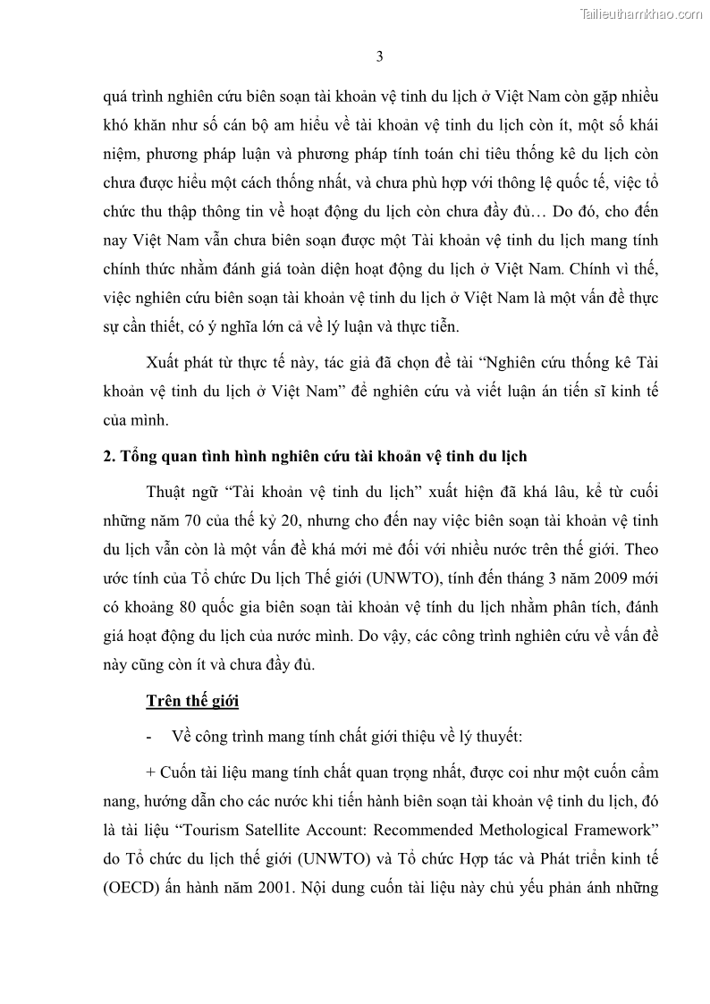 Luận án tiến sĩ kinh tế Nghiên cứu thống kê tài khoản vệ tinh du lịch ở Việt Nam - 2 Trang 9