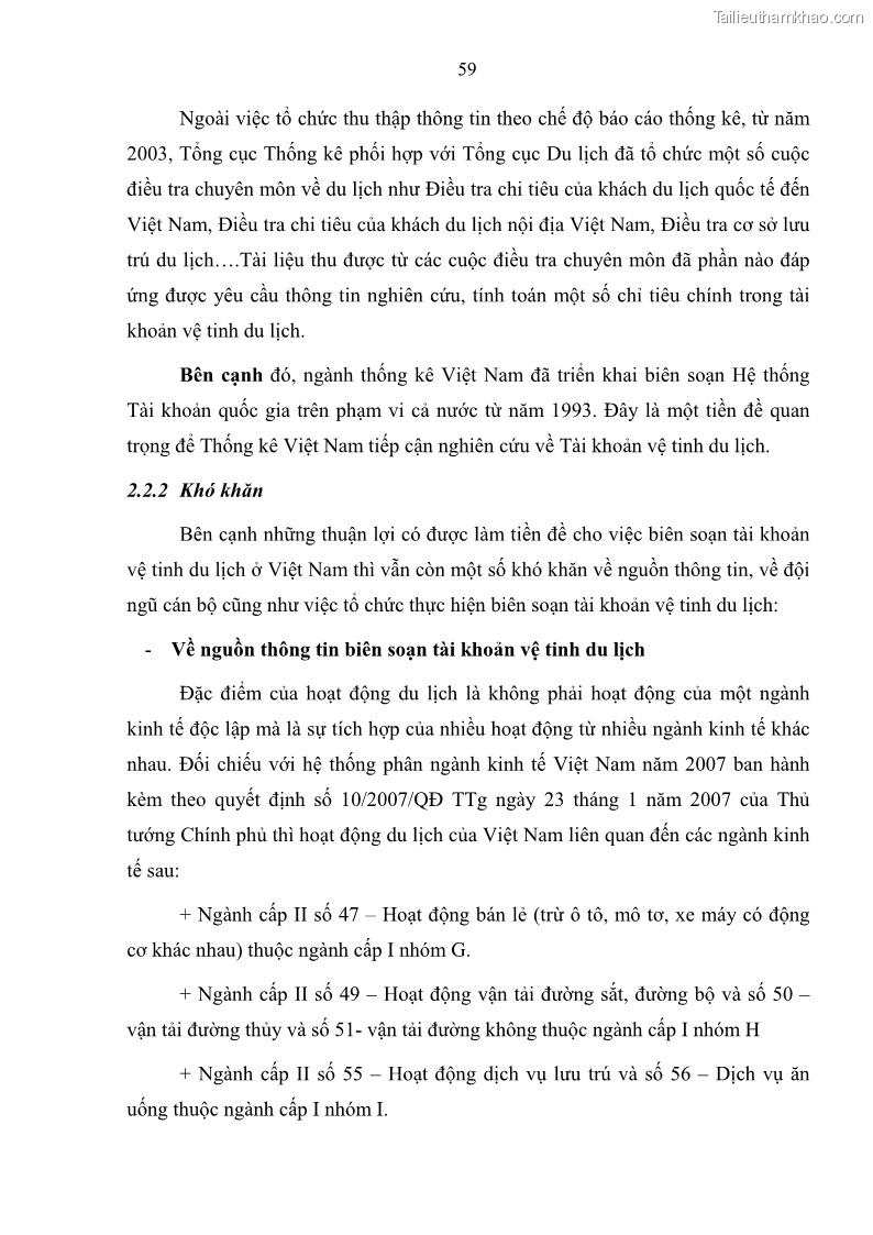 Luận án tiến sĩ kinh tế Nghiên cứu thống kê tài khoản vệ tinh du lịch ở Việt Nam - 9 Trang 65