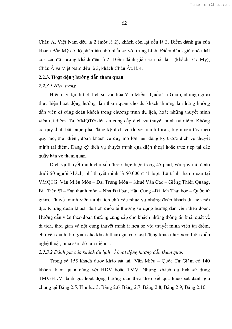 Luận án tiến sĩ kinh tế Tổ chức các hoạt động du lịch tại một số di tích lịch sử văn hóa quốc gia của Hà Nội theo hướng phát triển bền vững - 10 Trang 73