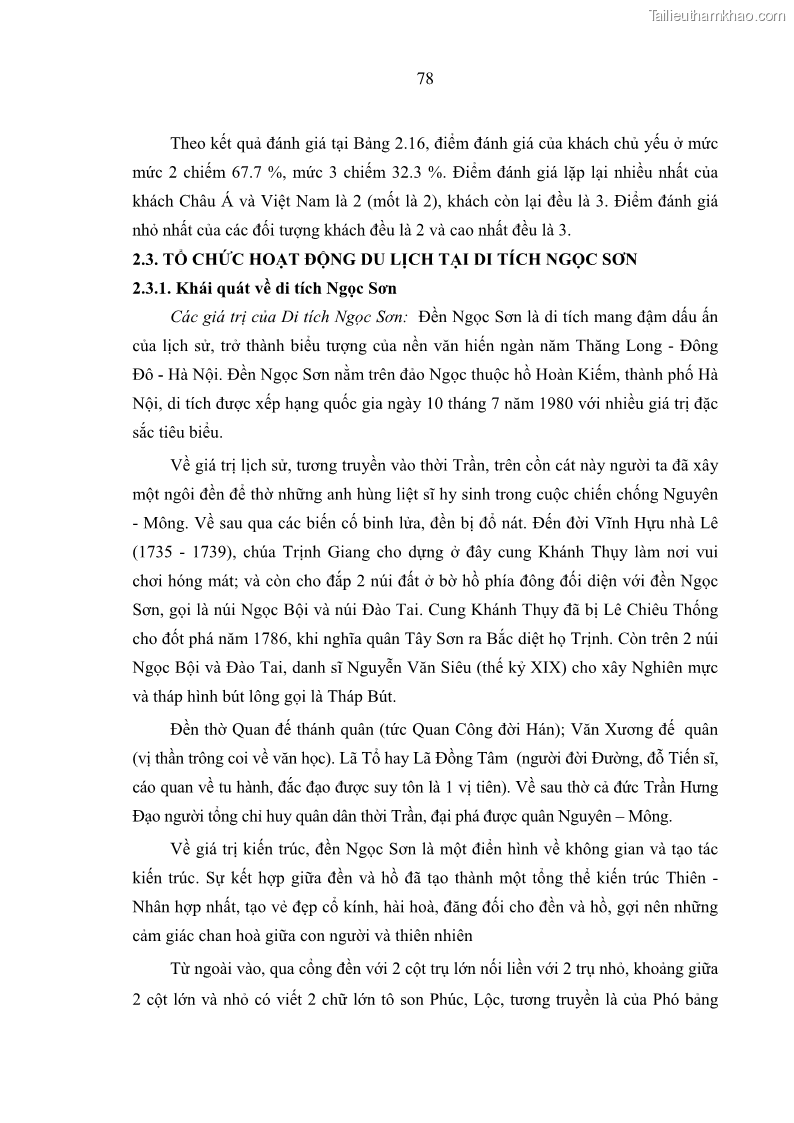Luận án tiến sĩ kinh tế Tổ chức các hoạt động du lịch tại một số di tích lịch sử văn hóa quốc gia của Hà Nội theo hướng phát triển bền vững - 12 Trang 89
