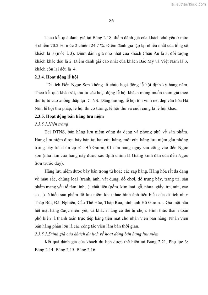 Luận án tiến sĩ kinh tế Tổ chức các hoạt động du lịch tại một số di tích lịch sử văn hóa quốc gia của Hà Nội theo hướng phát triển bền vững - 13 Trang 97