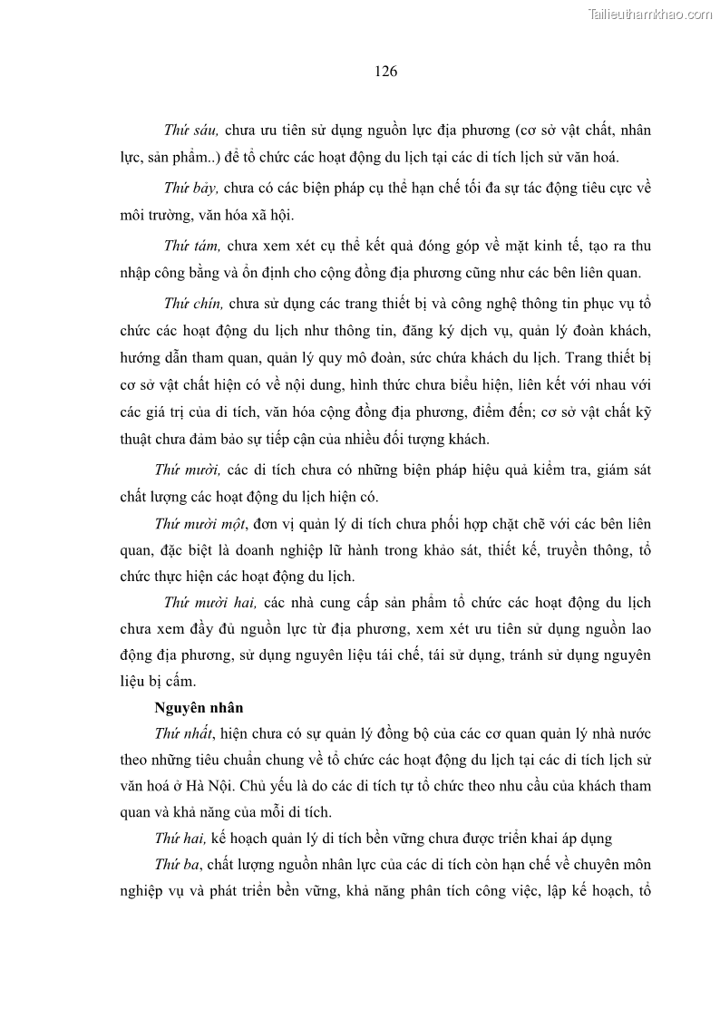 Luận án tiến sĩ kinh tế Tổ chức các hoạt động du lịch tại một số di tích lịch sử văn hóa quốc gia của Hà Nội theo hướng phát triển bền vững - 18 Trang 137