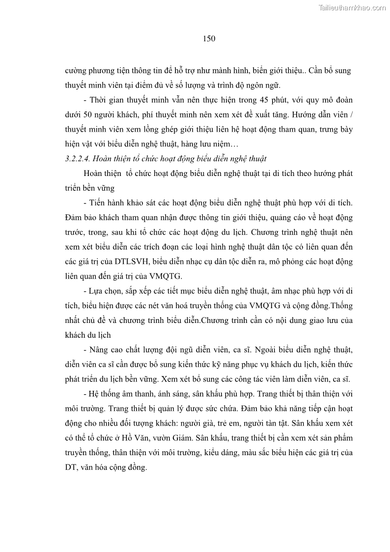 Luận án tiến sĩ kinh tế Tổ chức các hoạt động du lịch tại một số di tích lịch sử văn hóa quốc gia của Hà Nội theo hướng phát triển bền vững - 21 Trang 161