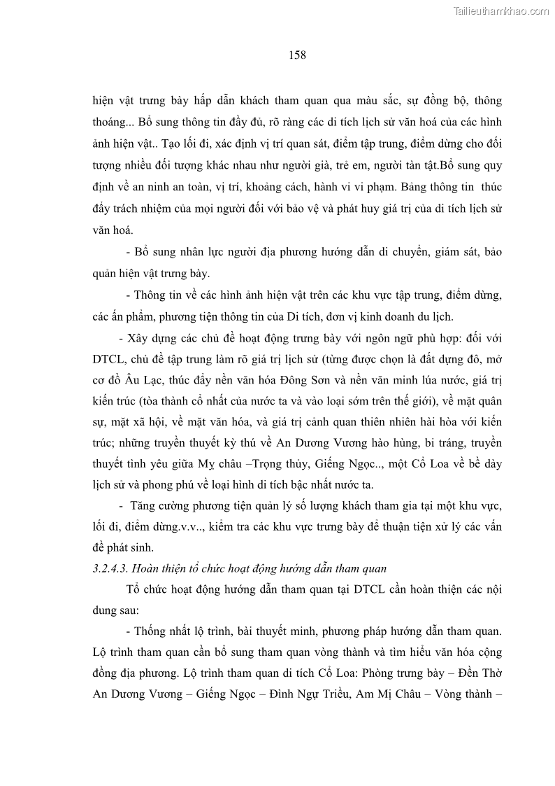 Luận án tiến sĩ kinh tế Tổ chức các hoạt động du lịch tại một số di tích lịch sử văn hóa quốc gia của Hà Nội theo hướng phát triển bền vững - 22 Trang 169