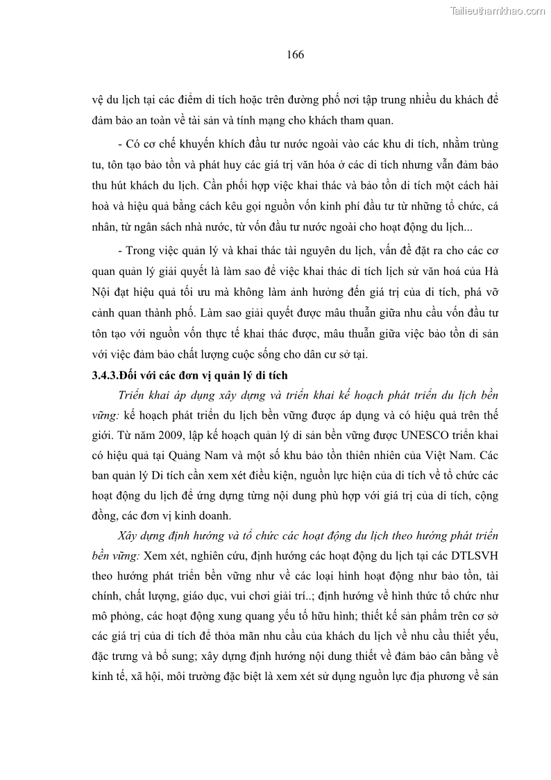 Luận án tiến sĩ kinh tế Tổ chức các hoạt động du lịch tại một số di tích lịch sử văn hóa quốc gia của Hà Nội theo hướng phát triển bền vững - 23 Trang 177