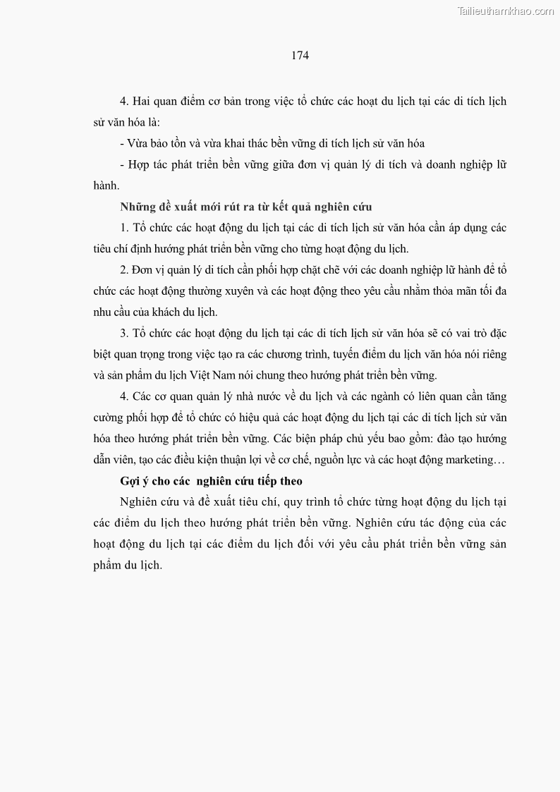 Luận án tiến sĩ kinh tế Tổ chức các hoạt động du lịch tại một số di tích lịch sử văn hóa quốc gia của Hà Nội theo hướng phát triển bền vững - 24 Trang 185