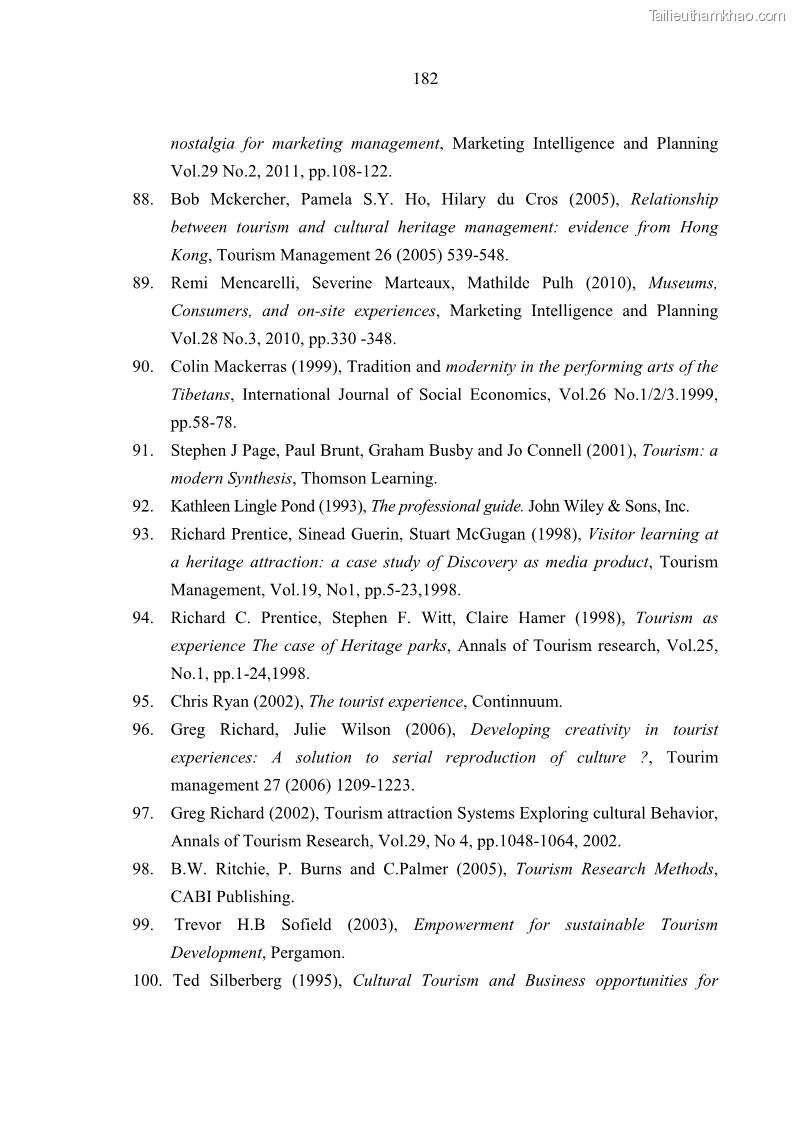 Luận án tiến sĩ kinh tế Tổ chức các hoạt động du lịch tại một số di tích lịch sử văn hóa quốc gia của Hà Nội theo hướng phát triển bền vững - 25 Trang 193