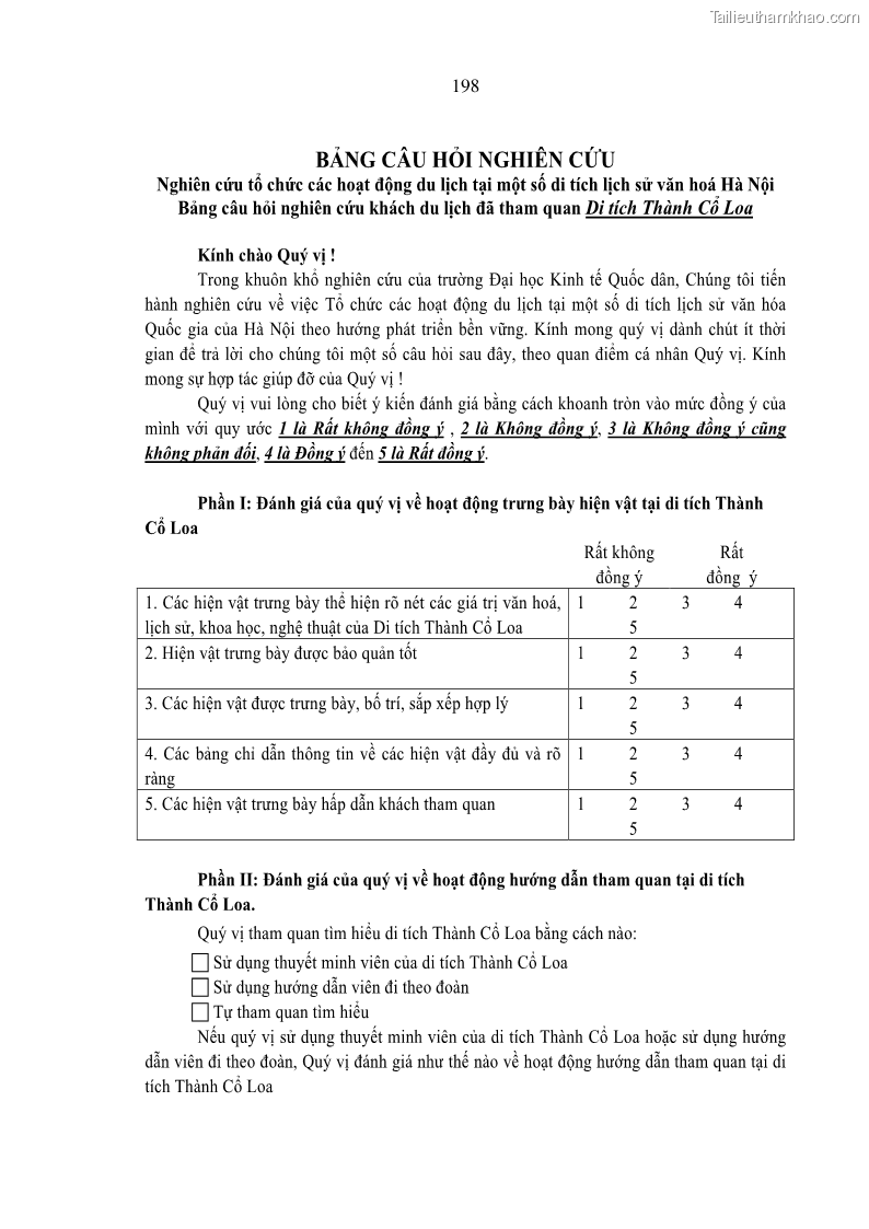Luận án tiến sĩ kinh tế Tổ chức các hoạt động du lịch tại một số di tích lịch sử văn hóa quốc gia của Hà Nội theo hướng phát triển bền vững - 27 Trang 209