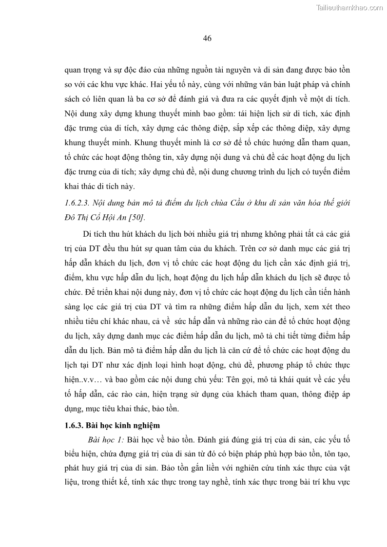 Luận án tiến sĩ kinh tế Tổ chức các hoạt động du lịch tại một số di tích lịch sử văn hóa quốc gia của Hà Nội theo hướng phát triển bền vững - 8 Trang 57
