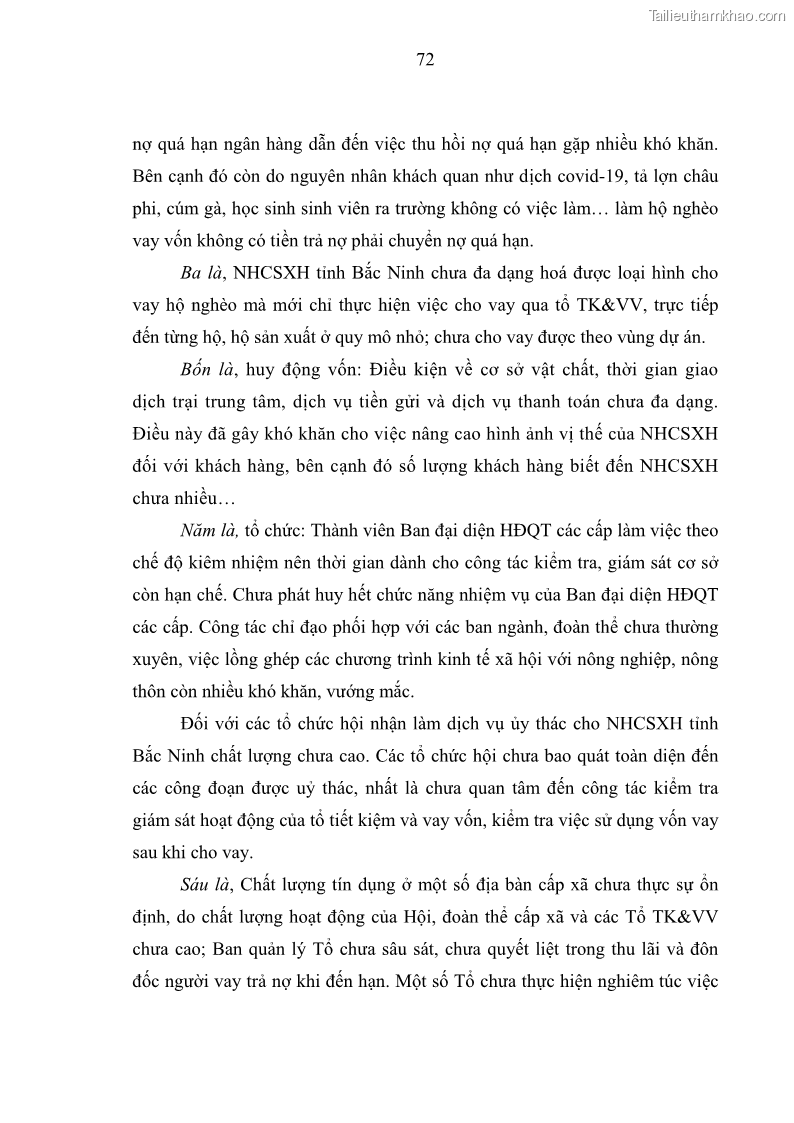 Luận văn Thạc sĩ Kinh tế Chất lượng cho vay hộ nghèo tại Ngân hàng Chính sách xã hội Việt Nam - Chi nhánh Bắc Ninh - 11 Trang 81