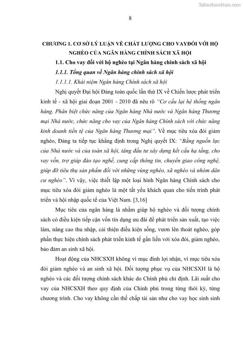 Luận văn Thạc sĩ Kinh tế Chất lượng cho vay hộ nghèo tại Ngân hàng Chính sách xã hội Việt Nam - Chi nhánh Bắc Ninh - 3 Trang 17