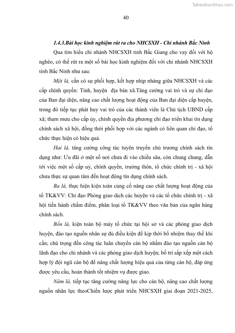 Luận văn Thạc sĩ Kinh tế Chất lượng cho vay hộ nghèo tại Ngân hàng Chính sách xã hội Việt Nam - Chi nhánh Bắc Ninh - 7 Trang 49