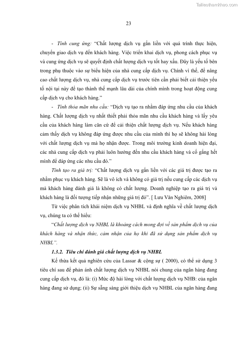 Luận văn Thạc sĩ Kinh tế Chất lượng dịch vụ ngân hàng bán lẻ tại Ngân hàng Thương mại cổ phần Công thương Việt Nam- Chi nhánh Khu công nghiệp Quế Võ - 5 Trang 33