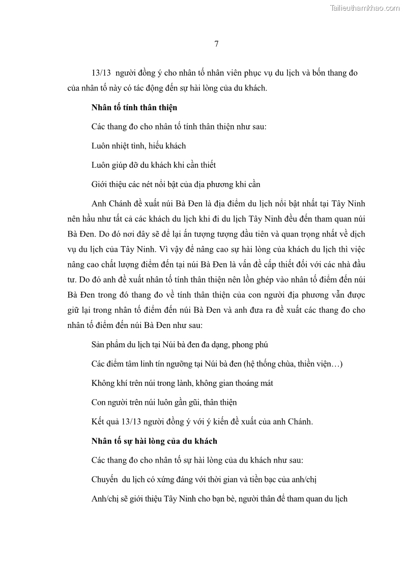 Luận văn Thạc sĩ Kinh tế Một số nhân tố tác động đến sự hài lòng của du khách đối với dịch vụ du lịch tại Khu du lịch núi Bà Đen tỉnh Tây Ninh - 10 Trang 73