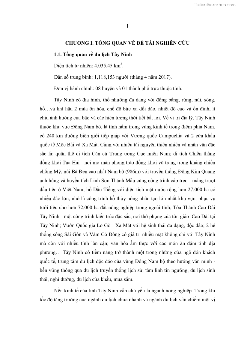 Luận văn Thạc sĩ Kinh tế Một số nhân tố tác động đến sự hài lòng của du khách đối với dịch vụ du lịch tại Khu du lịch núi Bà Đen tỉnh Tây Ninh - 2 Trang 9