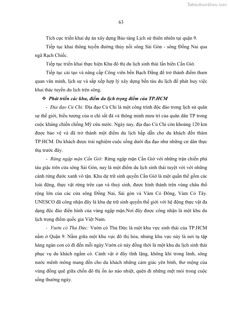 Luận văn Thạc sĩ Kinh tế Phát triển du lịch thành phố Hồ Chí Minh theo hướng bền vững – hiện trạng và giải pháp đến năm 2030 - 10 Trang 73