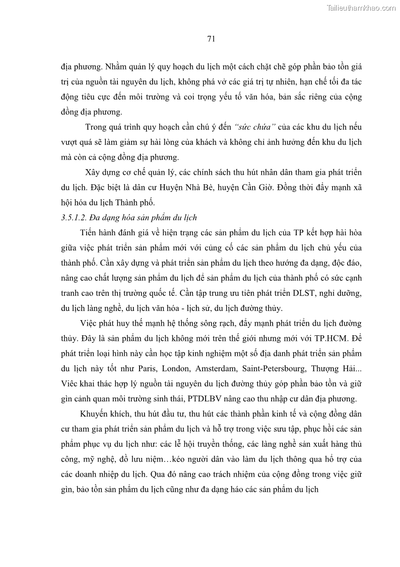 Luận văn Thạc sĩ Kinh tế Phát triển du lịch thành phố Hồ Chí Minh theo hướng bền vững – hiện trạng và giải pháp đến năm 2030 - 11 Trang 81