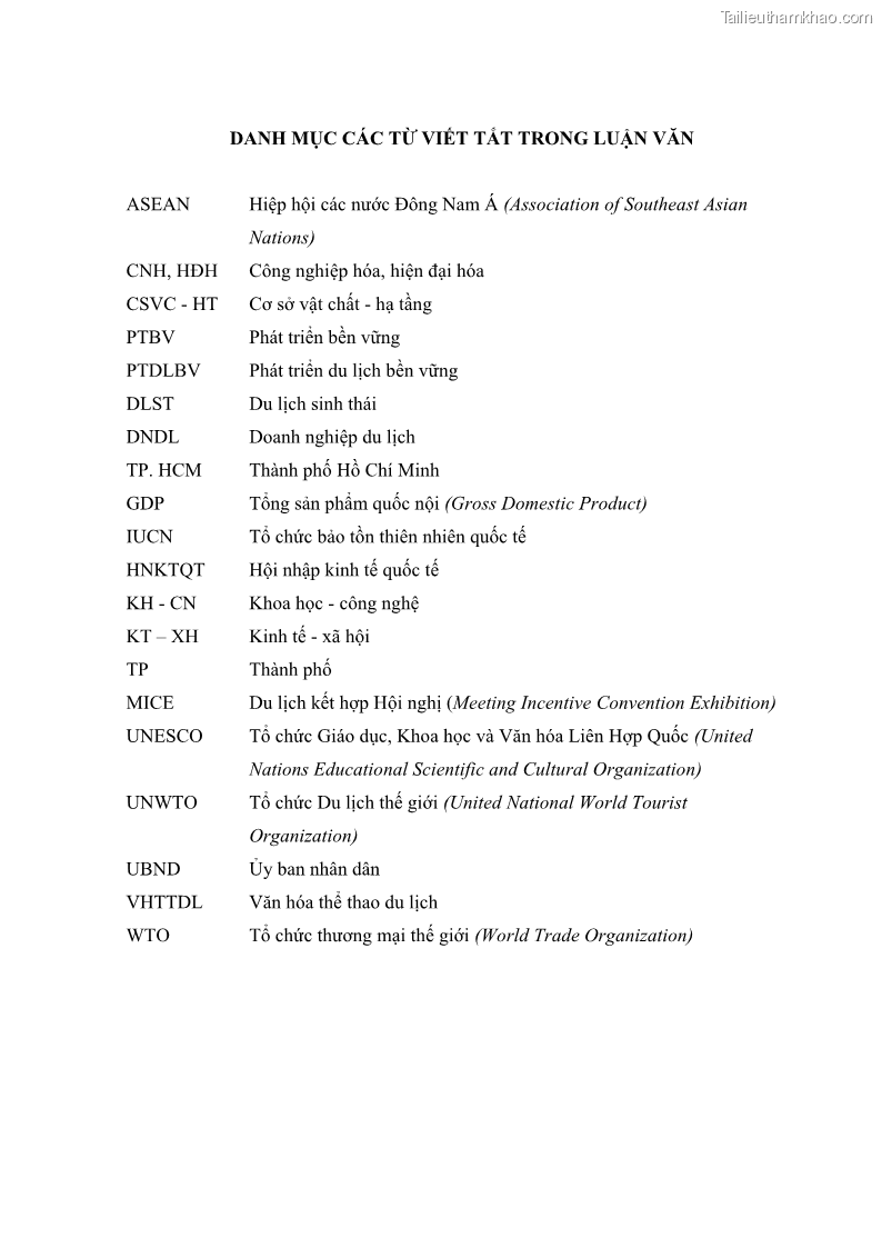 Luận văn Thạc sĩ Kinh tế Phát triển du lịch thành phố Hồ Chí Minh theo hướng bền vững – hiện trạng và giải pháp đến năm 2030 - 2 Trang 9