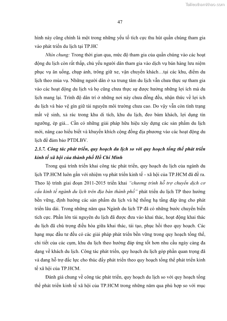 Luận văn Thạc sĩ Kinh tế Phát triển du lịch thành phố Hồ Chí Minh theo hướng bền vững – hiện trạng và giải pháp đến năm 2030 - 8 Trang 57