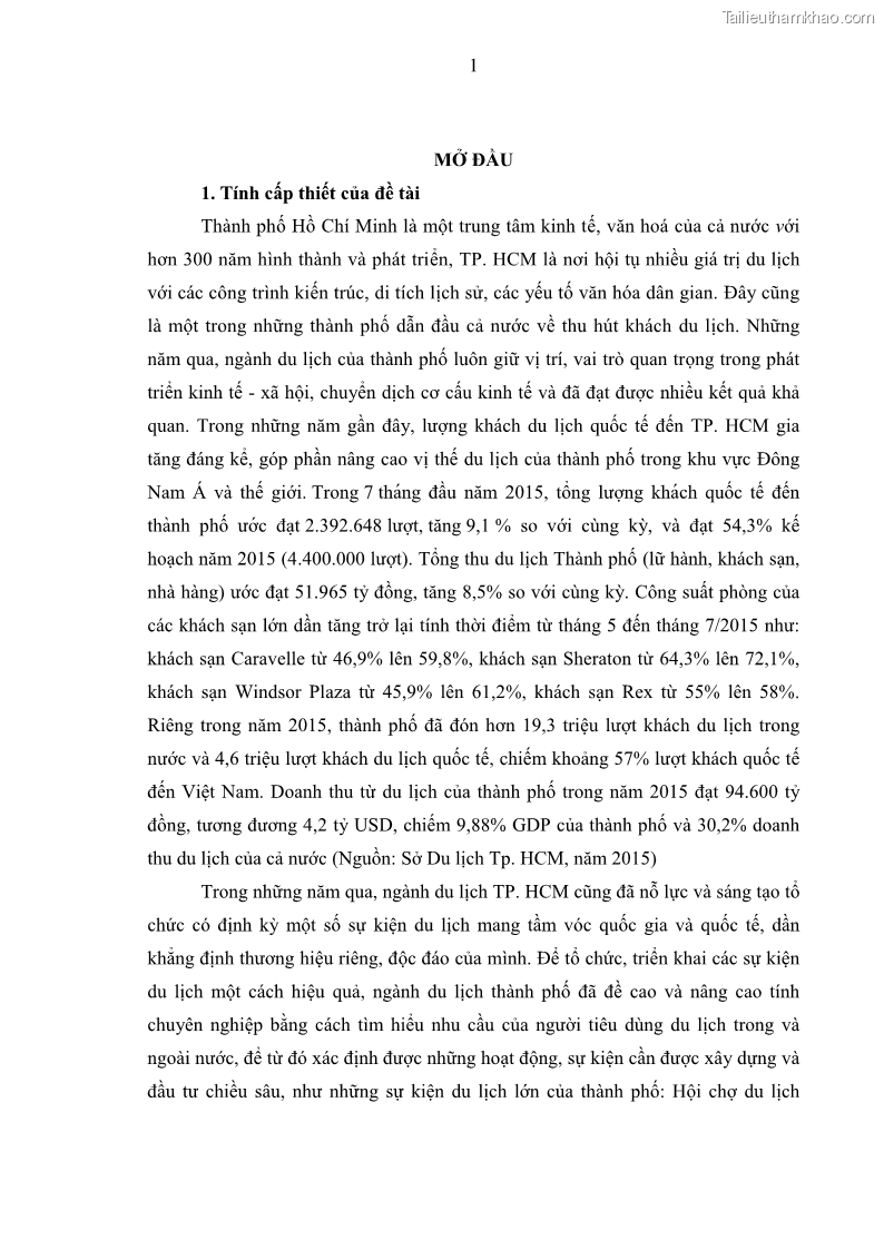 Luận văn Thạc sĩ Kinh tế Phát triển du lịch thành phố Hồ Chí Minh trong hội nhập quốc tế giai đoạn 2016 - 2025 - 2 Trang 9