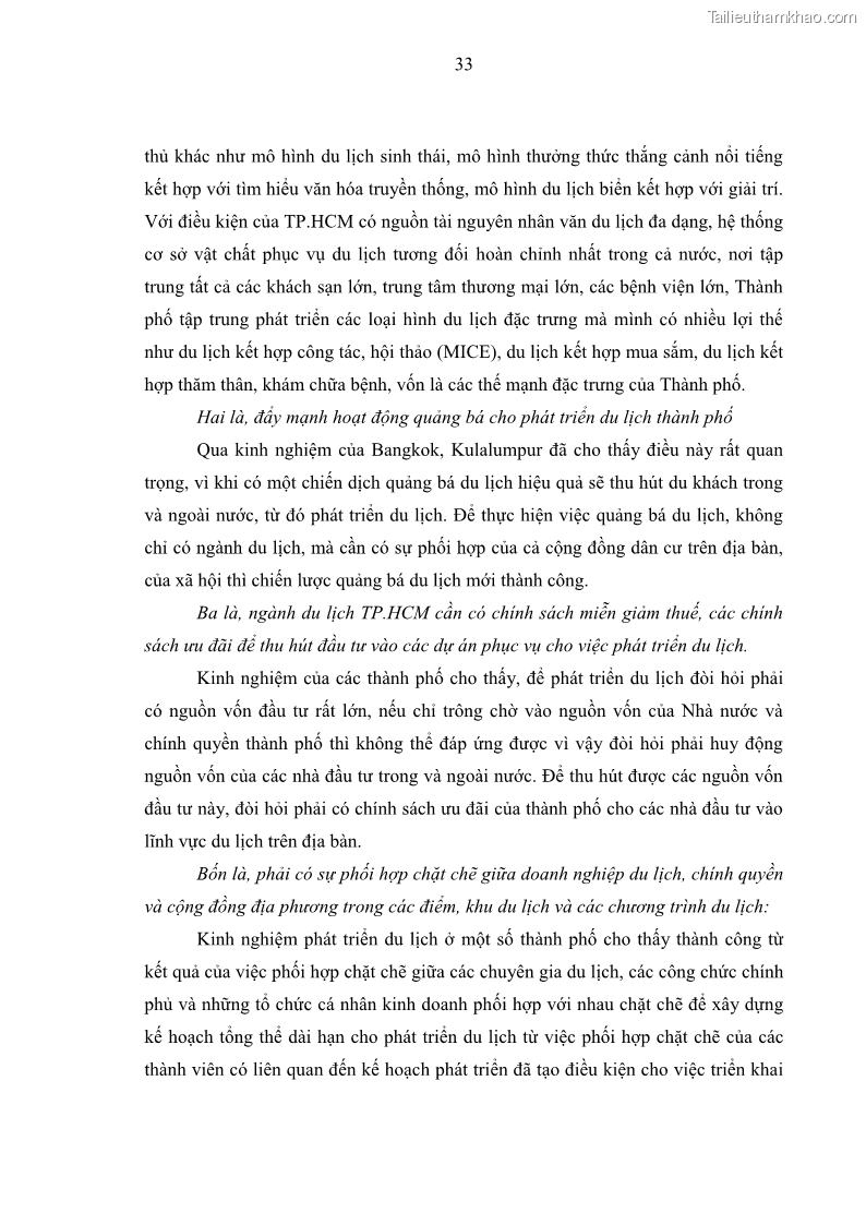 Luận văn Thạc sĩ Kinh tế Phát triển du lịch thành phố Hồ Chí Minh trong hội nhập quốc tế giai đoạn 2016 - 2025 - 6 Trang 41