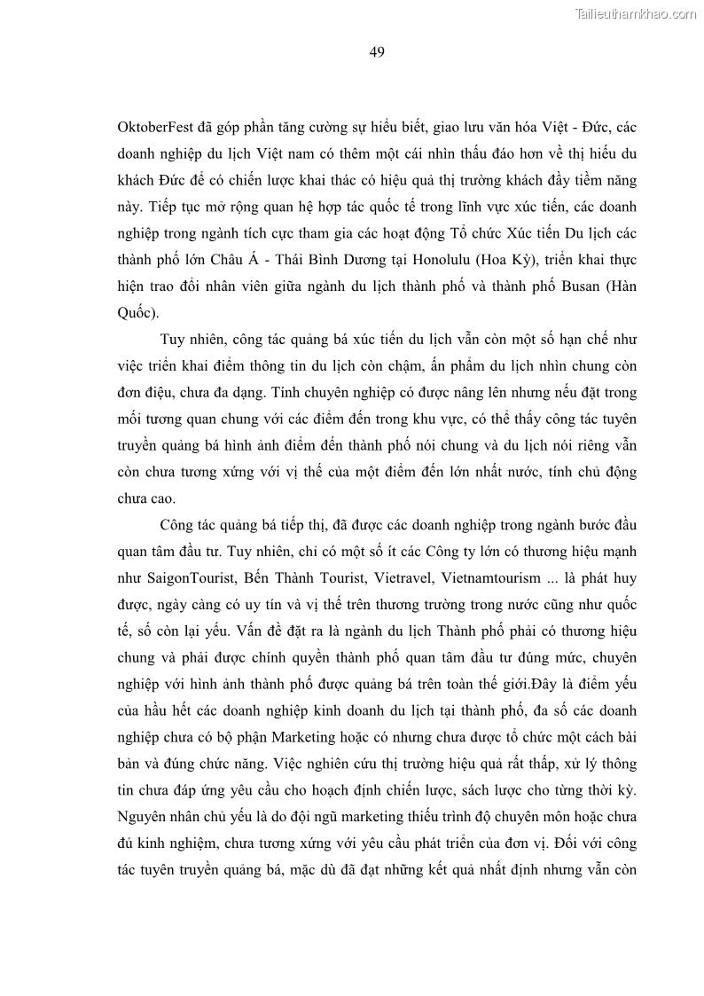 Luận văn Thạc sĩ Kinh tế Phát triển du lịch thành phố Hồ Chí Minh trong hội nhập quốc tế giai đoạn 2016 - 2025 - 8 Trang 57