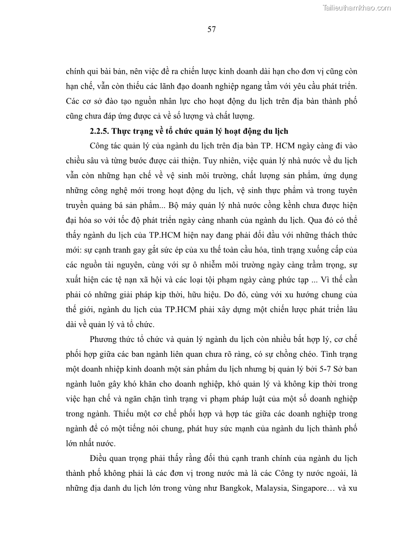Luận văn Thạc sĩ Kinh tế Phát triển du lịch thành phố Hồ Chí Minh trong hội nhập quốc tế giai đoạn 2016 - 2025 - 9 Trang 65