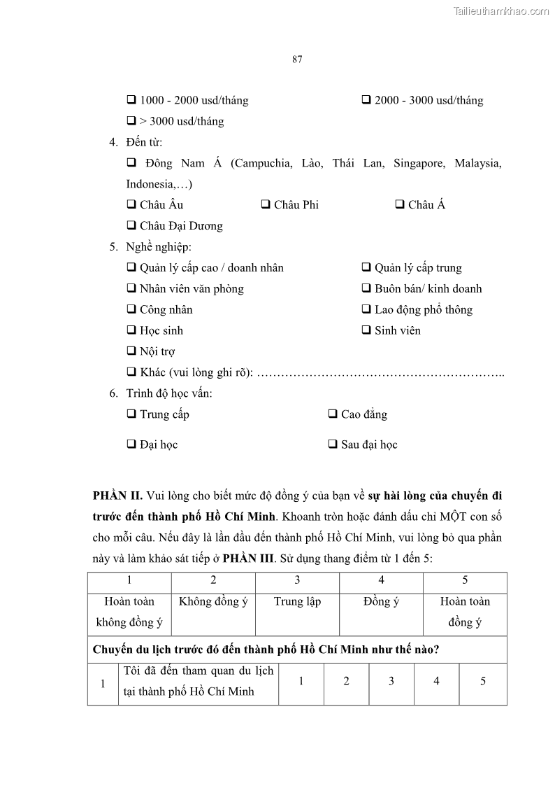 Luận văn Thạc sĩ Quản trị dịch vụ du lịch và lữ hành Nghiên cứu các yếu tố ảnh hưởng đến sự quay lại của khách du lịch quốc tế tại thành phố Hồ Chí Minh - 14 Trang 105