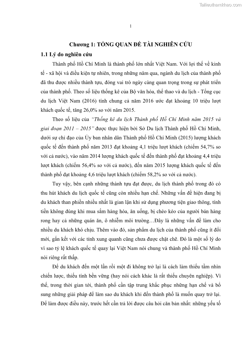 Luận văn Thạc sĩ Quản trị dịch vụ du lịch và lữ hành Nghiên cứu các yếu tố ảnh hưởng đến sự quay lại của khách du lịch quốc tế tại thành phố Hồ Chí Minh - 3 Trang 17