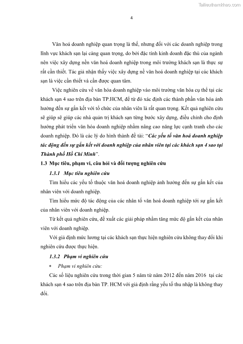 Luận văn Thạc sĩ Quản trị dịch vụ du lịch và lữ hành Nghiên cứu các yếu tố văn hoá doanh nghiệp tác động đến sự gắn kết với doanh nghiệp của nhân viên tại các khách sạn 4 sao tại thành phố Hồ Chí Minh - 3 Trang 17