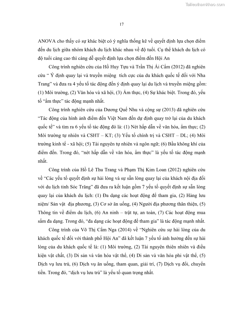 Luận văn Thạc sĩ Quản trị dịch vụ du lịch và lữ hành Nghiên cứu các yếu tố ảnh hưởng đến sự quay lại của khách du lịch quốc tế tại thành phố Hồ Chí Minh - 5 Trang 33