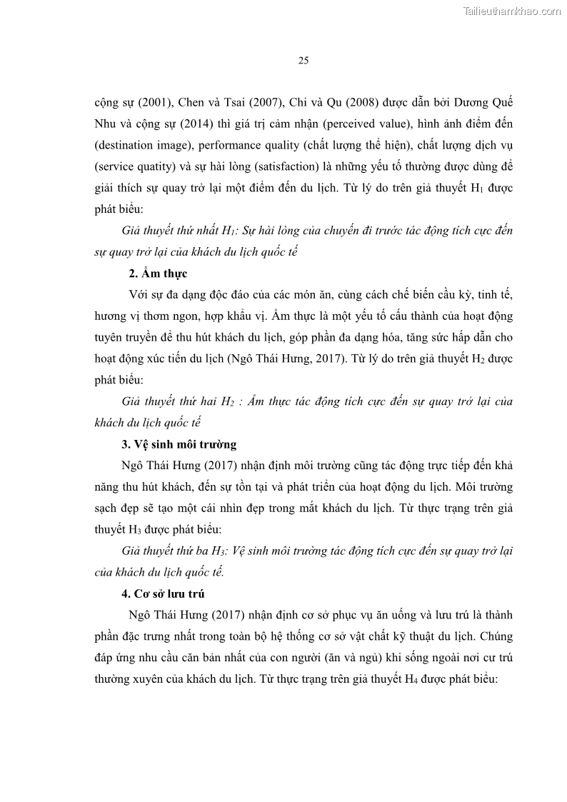 Luận văn Thạc sĩ Quản trị dịch vụ du lịch và lữ hành Nghiên cứu các yếu tố ảnh hưởng đến sự quay lại của khách du lịch quốc tế tại thành phố Hồ Chí Minh - 6 Trang 41