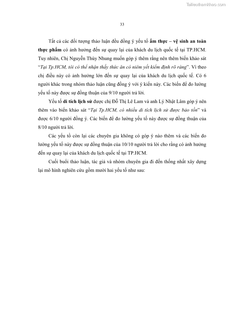 Luận văn Thạc sĩ Quản trị dịch vụ du lịch và lữ hành Nghiên cứu các yếu tố ảnh hưởng đến sự quay lại của khách du lịch quốc tế tại thành phố Hồ Chí Minh - 7 Trang 49