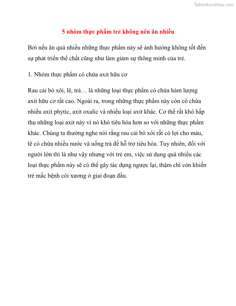 5 nhóm thực phẩm trẻ không nên ăn nhiều