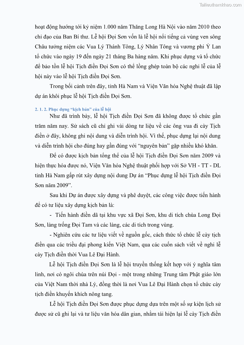 Khóa luận tốt nghiệp Văn hóa du lịch Nghi lễ cày Tịch điền Đọi Sơn huyện Duy Tiên tỉnh Hà Nam với phát triển du lịch - 5 Trang 33