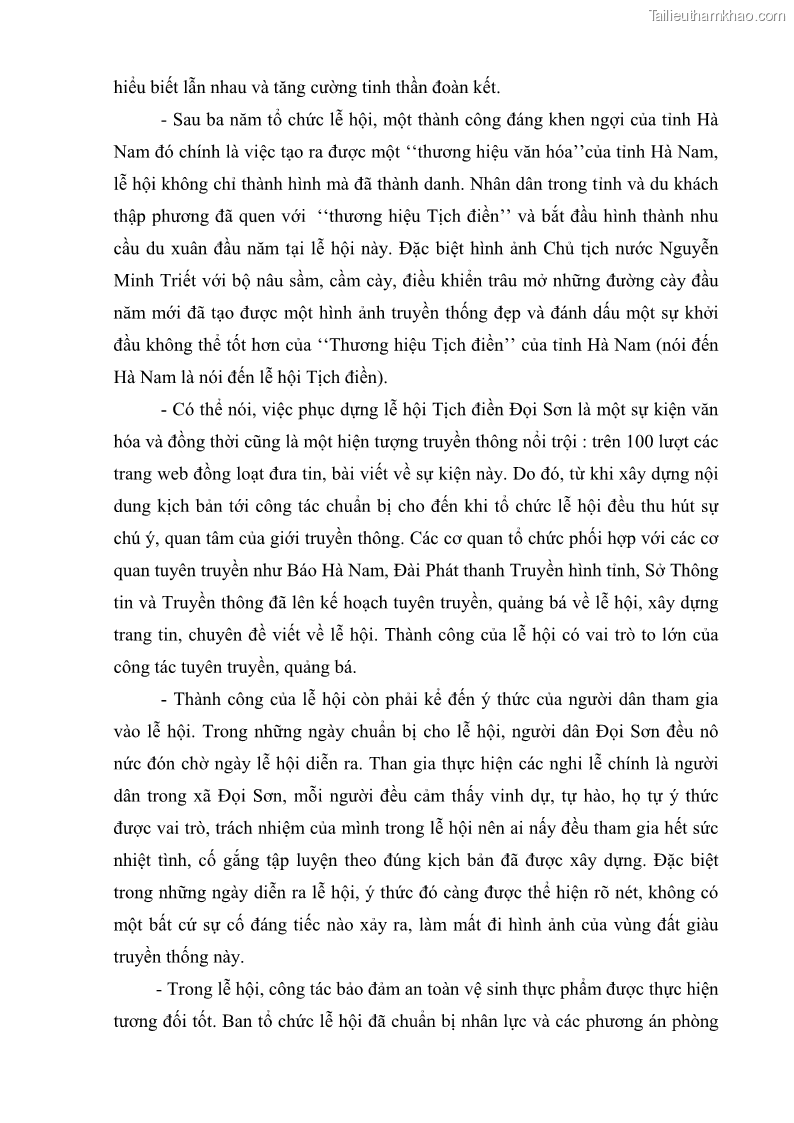 Khóa luận tốt nghiệp Văn hóa du lịch Nghi lễ cày Tịch điền Đọi Sơn huyện Duy Tiên tỉnh Hà Nam với phát triển du lịch - 9 Trang 65
